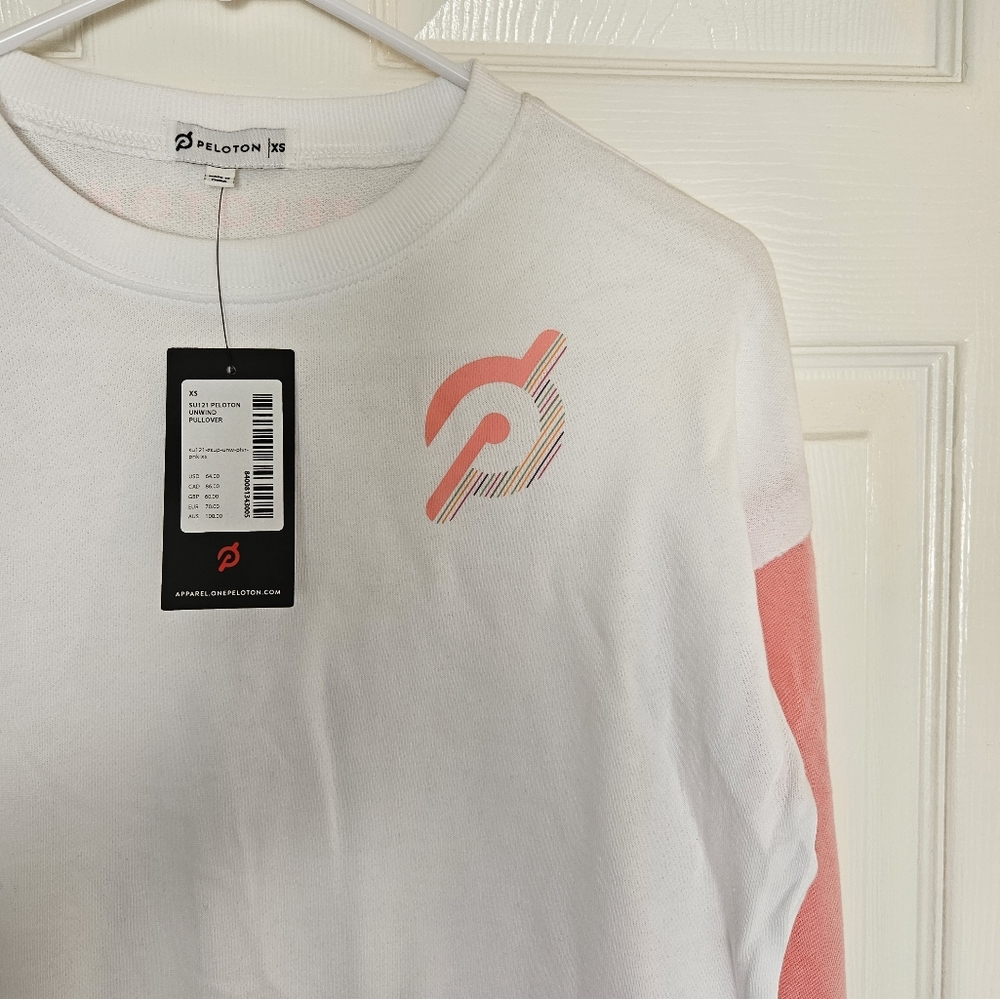 Peloton White and Pink Logo Sweatshirt Sweater Womens Size XS